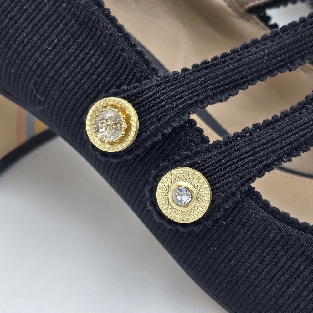 Sam Edelman Tahira Block-Heel Mary Jane Pumps, Black Rib with Gold Accents, 11 - Picture 2 of 16